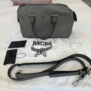 Brand New MCM Grey Leather Medium Ella Boston Bag